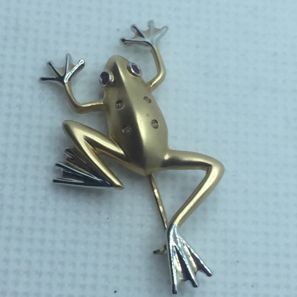 14K Yellow and White Gold Tree Frog πΈ Brooch - Picture 2 of 16
